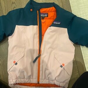 Patagonia Teal and Light Pink Jacket with Orange Accents